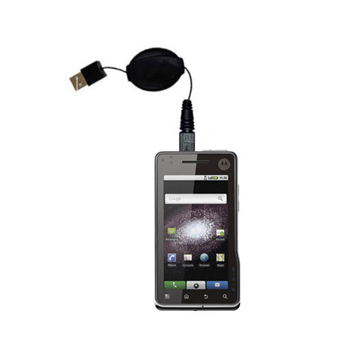 Retractable USB Power Port Ready charger cable designed for the Motorola MILESTONE XT720 and uses TipExchange