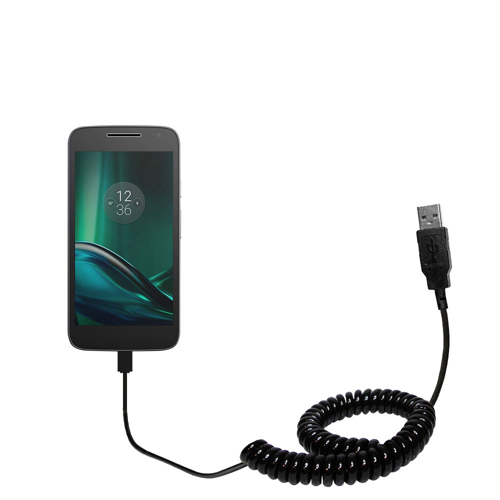 Coiled USB Cable compatible with the Motorola Moto G4 / G4 Plus