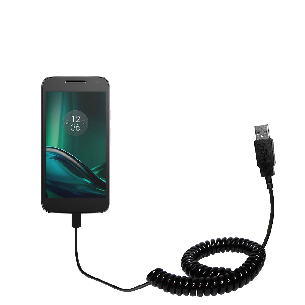Coiled USB Cable compatible with the Motorola Moto G4 Play