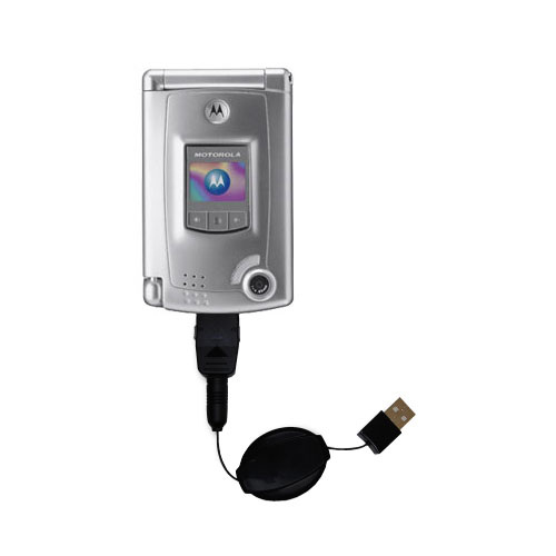 Retractable USB Power Port Ready charger cable designed for the Motorola MPx300 and uses TipExchange