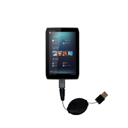 Retractable USB Power Port Ready charger cable designed for the Motorola MZ609 and uses TipExchange