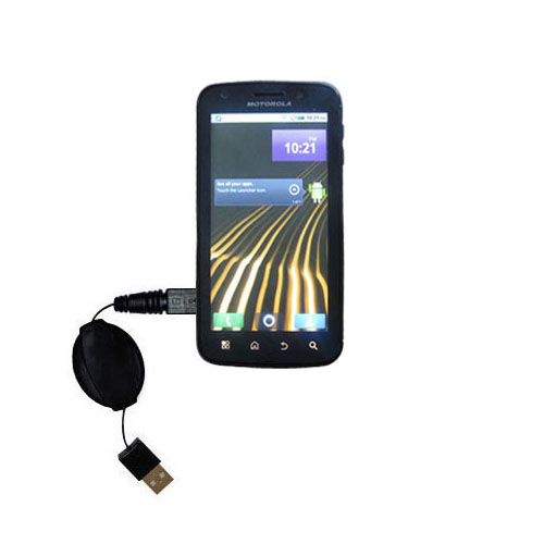 Retractable USB Power Port Ready charger cable designed for the Motorola Olympus MB860 and uses TipExchange