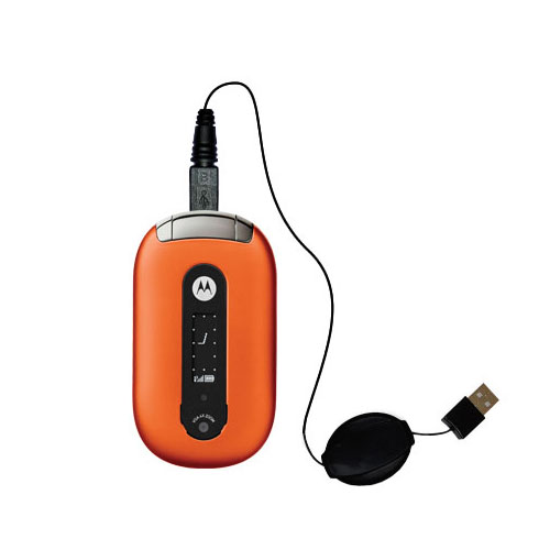 Retractable USB Power Port Ready charger cable designed for the Motorola PEBL U6 and uses TipExchange
