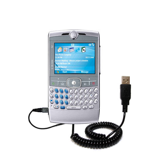 Coiled Power Hot Sync USB Cable suitable for the Motorola Q Pro with both data and charge features - Uses Gomadic TipExchange Technology