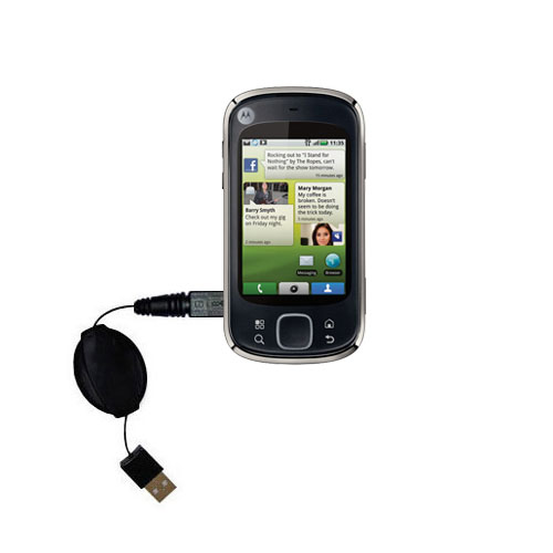 Retractable USB Power Port Ready charger cable designed for the Motorola QUENCH and uses TipExchange