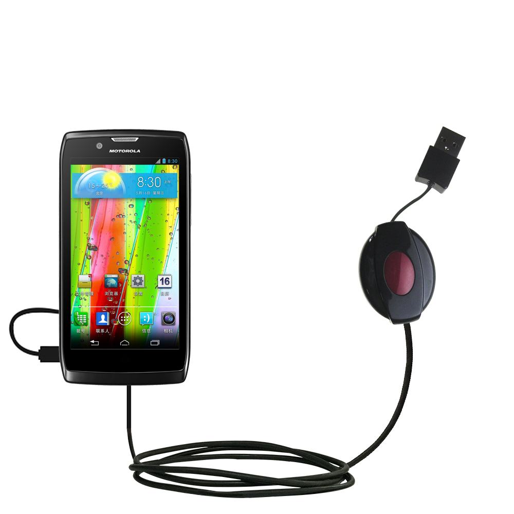 Retractable USB Power Port Ready charger cable designed for the Motorola RAZR V XT886 and uses TipExchange