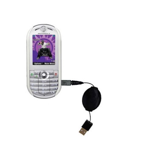 Retractable USB Power Port Ready charger cable designed for the Motorola ROKR E2 E6 and uses TipExchange