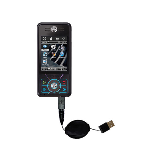 Retractable USB Power Port Ready charger cable designed for the Motorola ROKR E6 and uses TipExchange