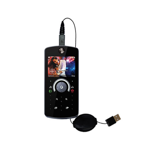 Retractable USB Power Port Ready charger cable designed for the Motorola ROKR E8 and uses TipExchange