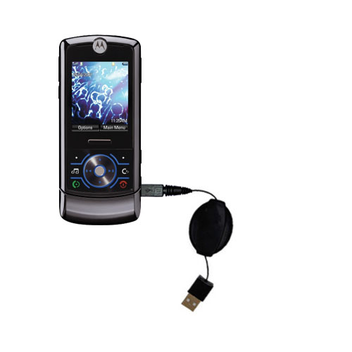 Retractable USB Power Port Ready charger cable designed for the Motorola ROKR Z6 and uses TipExchange