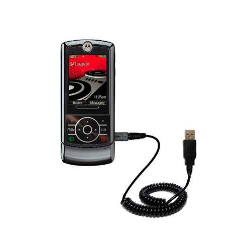Coiled Power Hot Sync USB Cable suitable for the Motorola ROKR Z6M with both data and charge features - Uses Gomadic TipExchange Technology