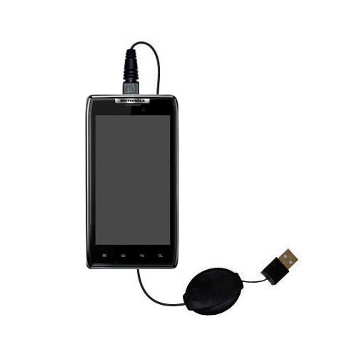 Retractable USB Power Port Ready charger cable designed for the Motorola Spyder and uses TipExchange