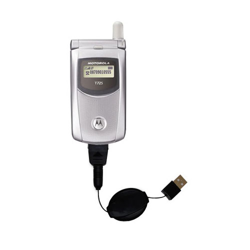 Retractable USB Power Port Ready charger cable designed for the Motorola T725e and uses TipExchange