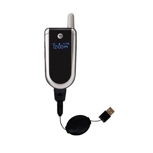 Retractable USB Power Port Ready charger cable designed for the Motorola V180 and uses TipExchange