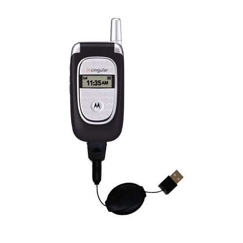 Retractable USB Power Port Ready charger cable designed for the Motorola V190 V195 V197 and uses TipExchange