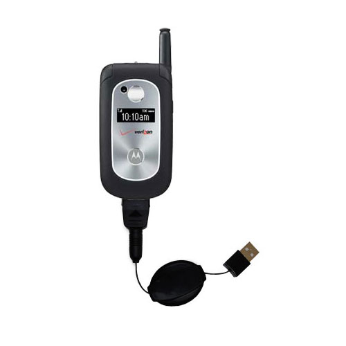 Retractable USB Power Port Ready charger cable designed for the Motorola V325 and uses TipExchange