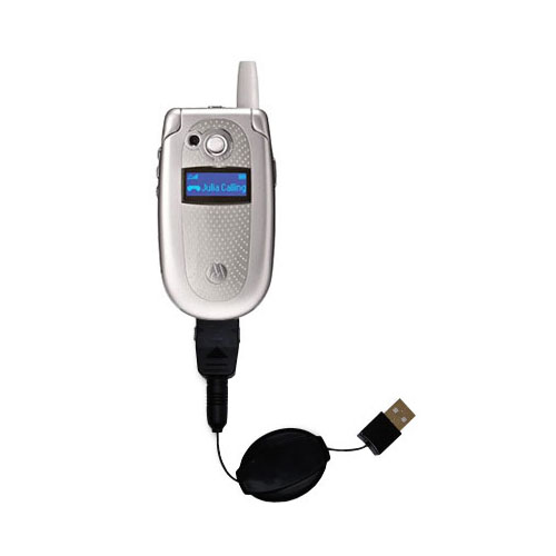 Retractable USB Power Port Ready charger cable designed for the Motorola V400 and uses TipExchange