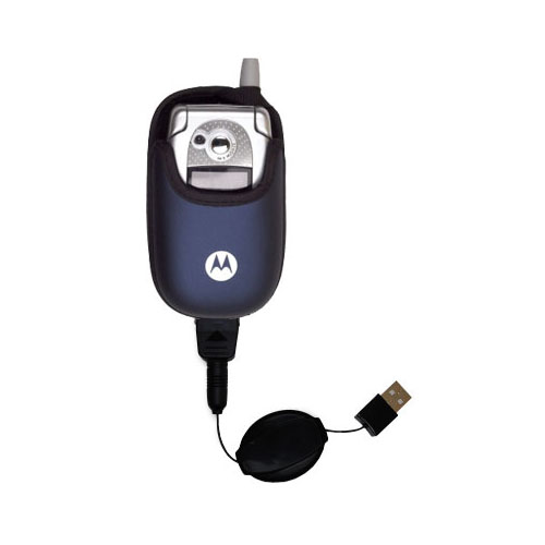 Retractable USB Power Port Ready charger cable designed for the Motorola V540 and uses TipExchange