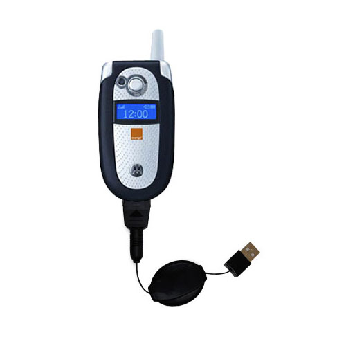 Retractable USB Power Port Ready charger cable designed for the Motorola V545 and uses TipExchange