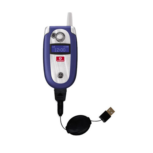 Retractable USB Power Port Ready charger cable designed for the Motorola V550 and uses TipExchange