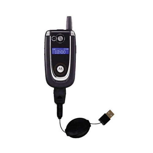 Retractable USB Power Port Ready charger cable designed for the Motorola V620 and uses TipExchange
