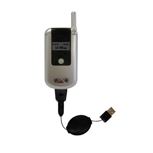 Retractable USB Power Port Ready charger cable designed for the Motorola V810 and uses TipExchange