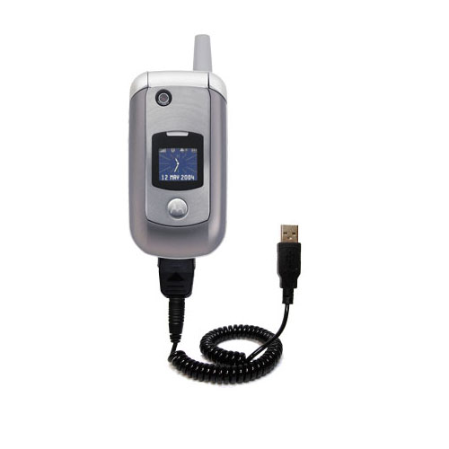 Coiled Power Hot Sync USB Cable suitable for the Motorola V975 with both data and charge features - Uses Gomadic TipExchange Technology