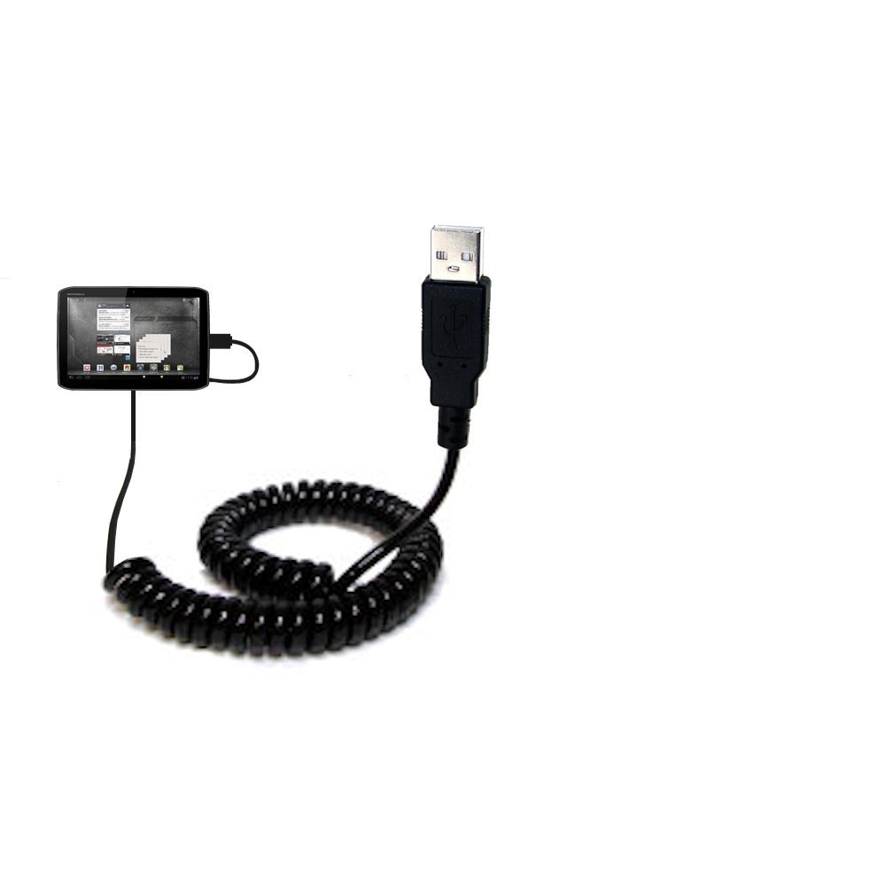Coiled USB Cable compatible with the Motorola XyBoard MZ617 Tablet