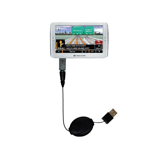 Retractable USB Power Port Ready charger cable designed for the Navigon 8100T and uses TipExchange