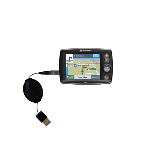 Retractable USB Power Port Ready charger cable designed for the Navman F20 and uses TipExchange