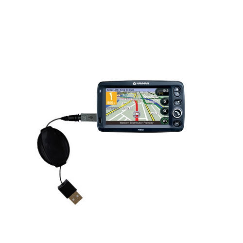Retractable USB Power Port Ready charger cable designed for the Navman N60i and uses TipExchange