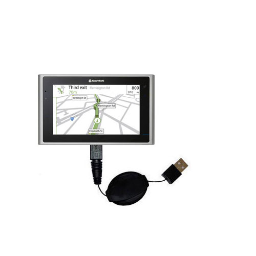 Retractable USB Power Port Ready charger cable designed for the Navman S100 and uses TipExchange