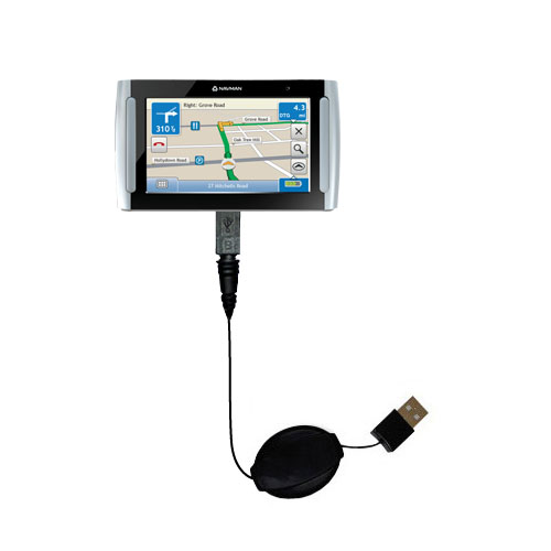 Retractable USB Power Port Ready charger cable designed for the Navman s70 and uses TipExchange