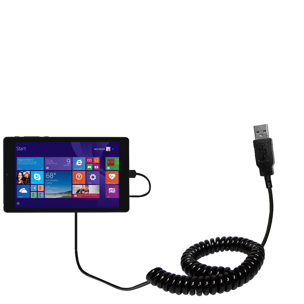 Coiled USB Cable compatible with the Nextbook NXW10QC32G NXW101QC232