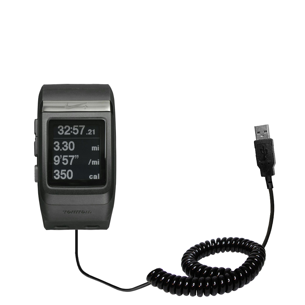 Coiled USB Cable compatible with the Nike SportWatch GPS