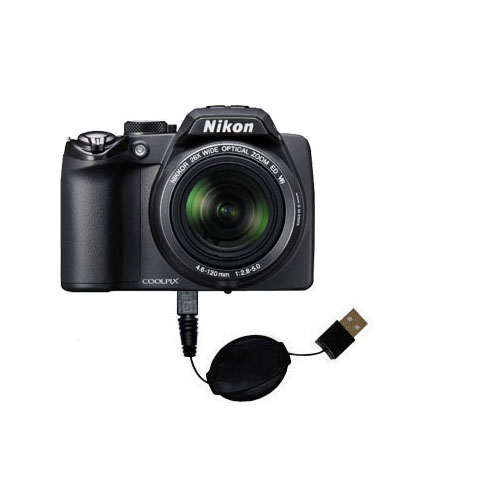 Retractable USB Power Port Ready charger cable designed for the Nikon Coolpix P100 and uses TipExchange