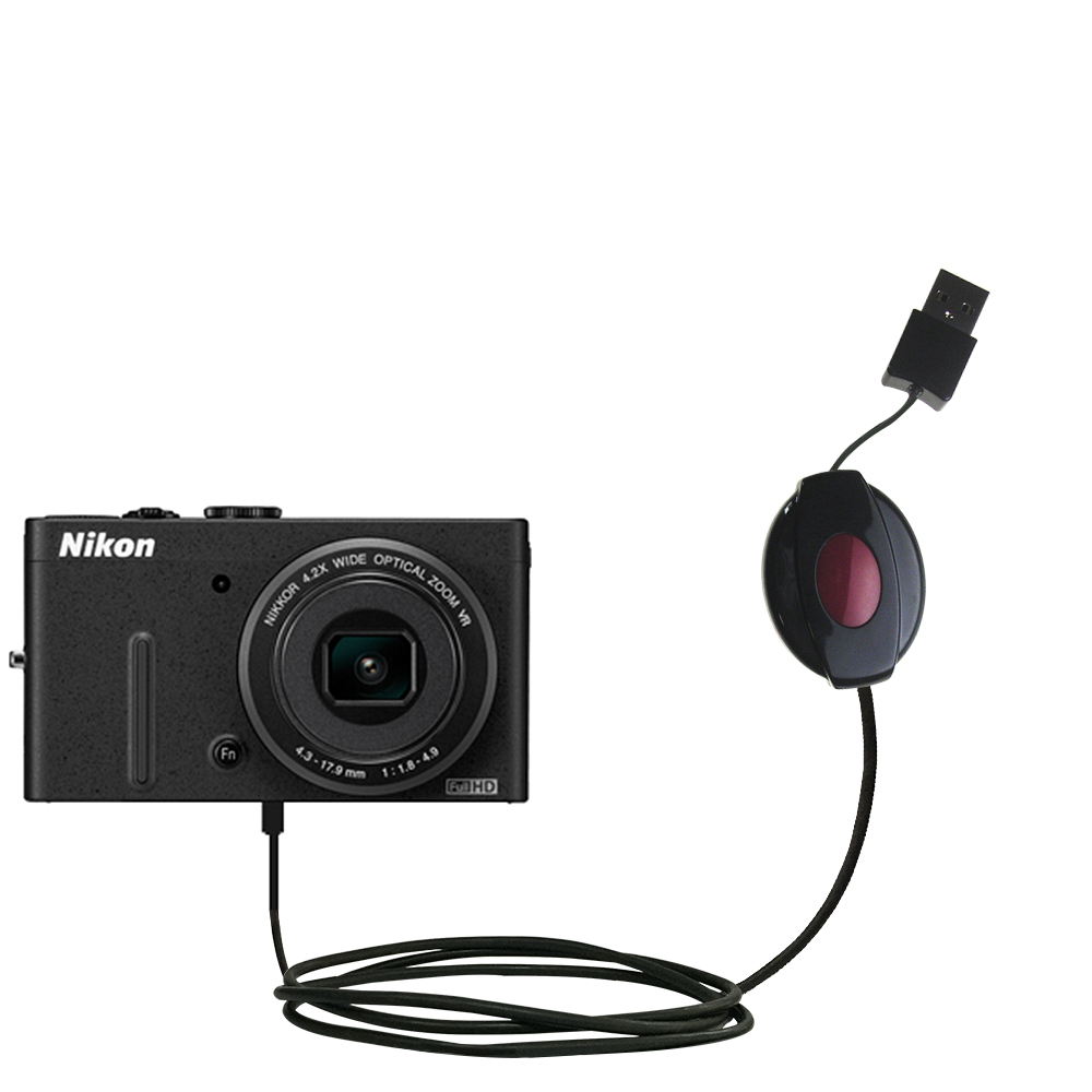Retractable USB Power Port Ready charger cable designed for the Nikon Coolpix P310 and uses TipExchange