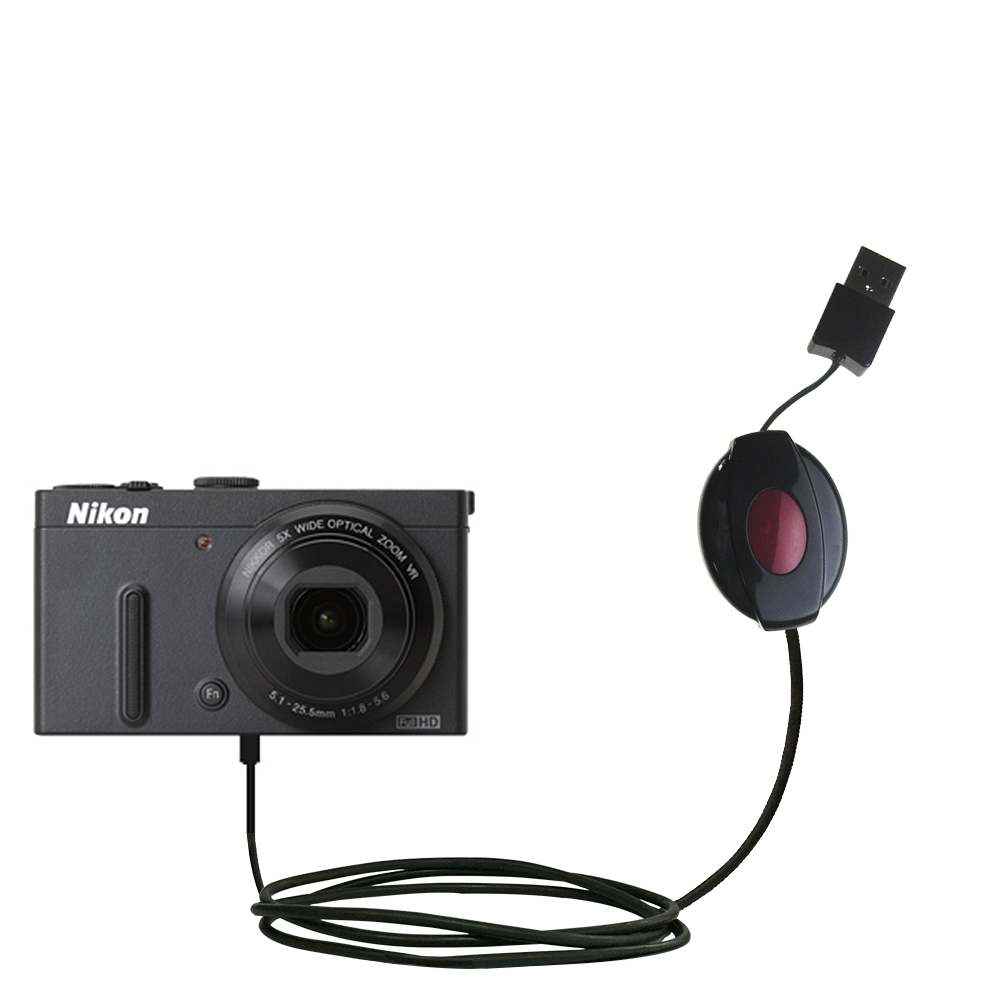 Retractable USB Power Port Ready charger cable designed for the Nikon Coolpix P330 and uses TipExchange