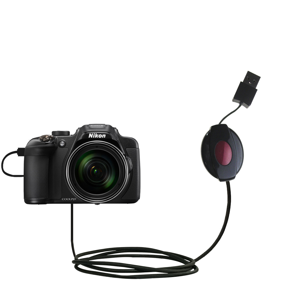 Retractable USB Power Port Ready charger cable designed for the Nikon Coolpix P610 and uses TipExchange