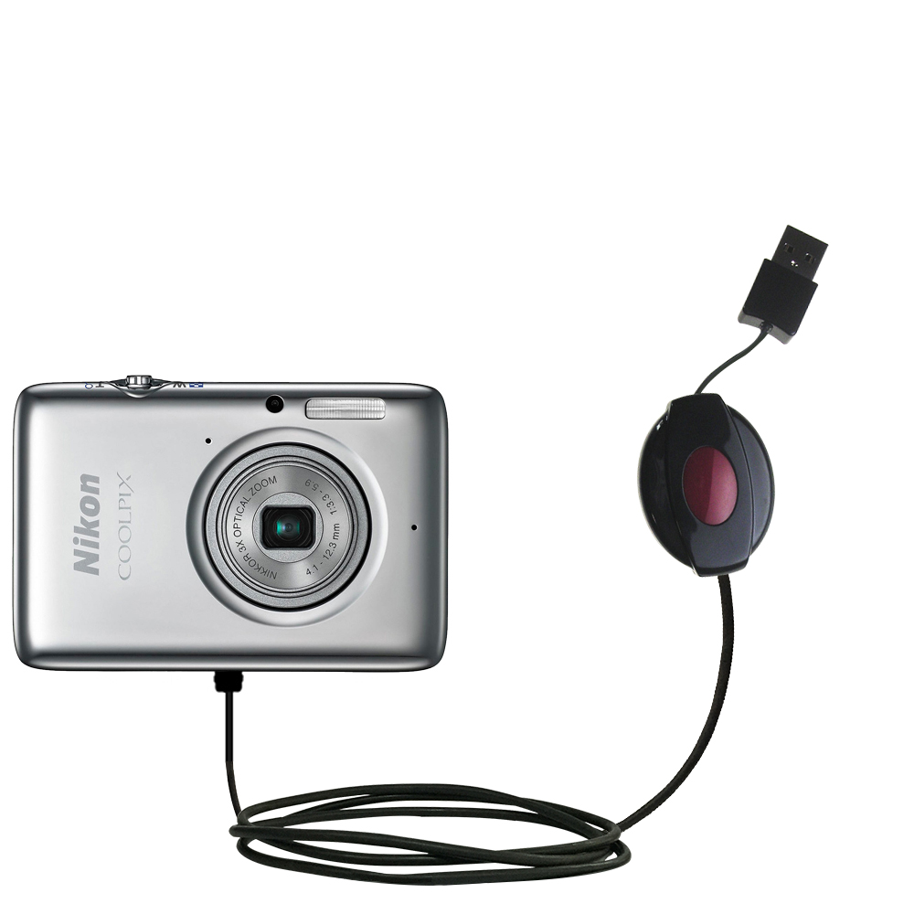 Retractable USB Power Port Ready charger cable designed for the Nikon Coolpix S02 and uses TipExchange