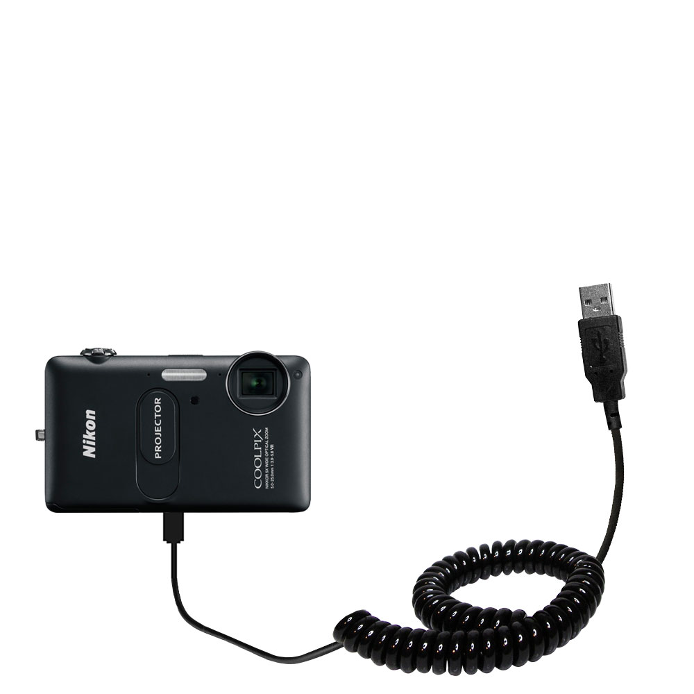 Coiled USB Cable compatible with the Nikon Coolpix S1200pj