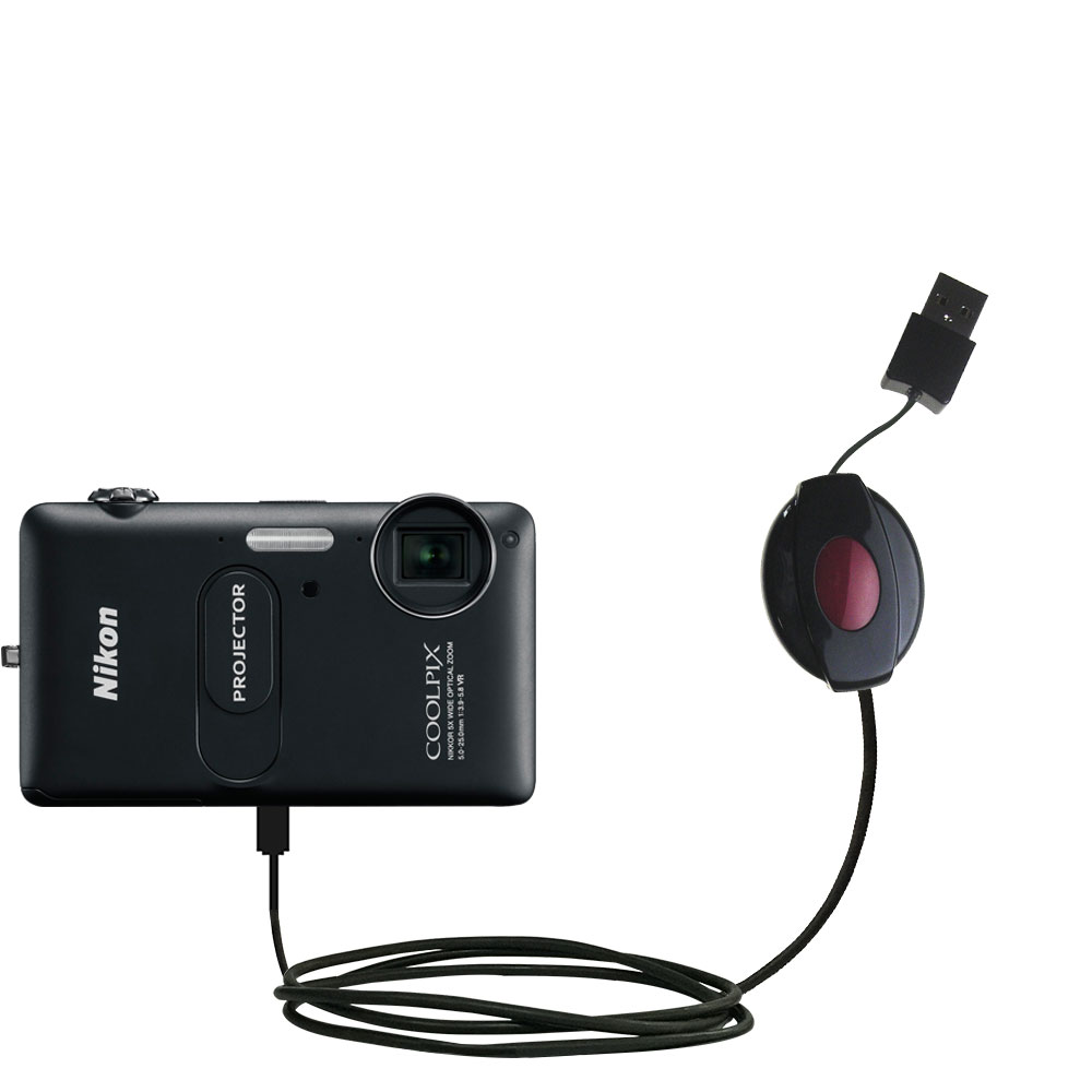 Retractable USB Power Port Ready charger cable designed for the Nikon Coolpix S1200pj and uses TipExchange
