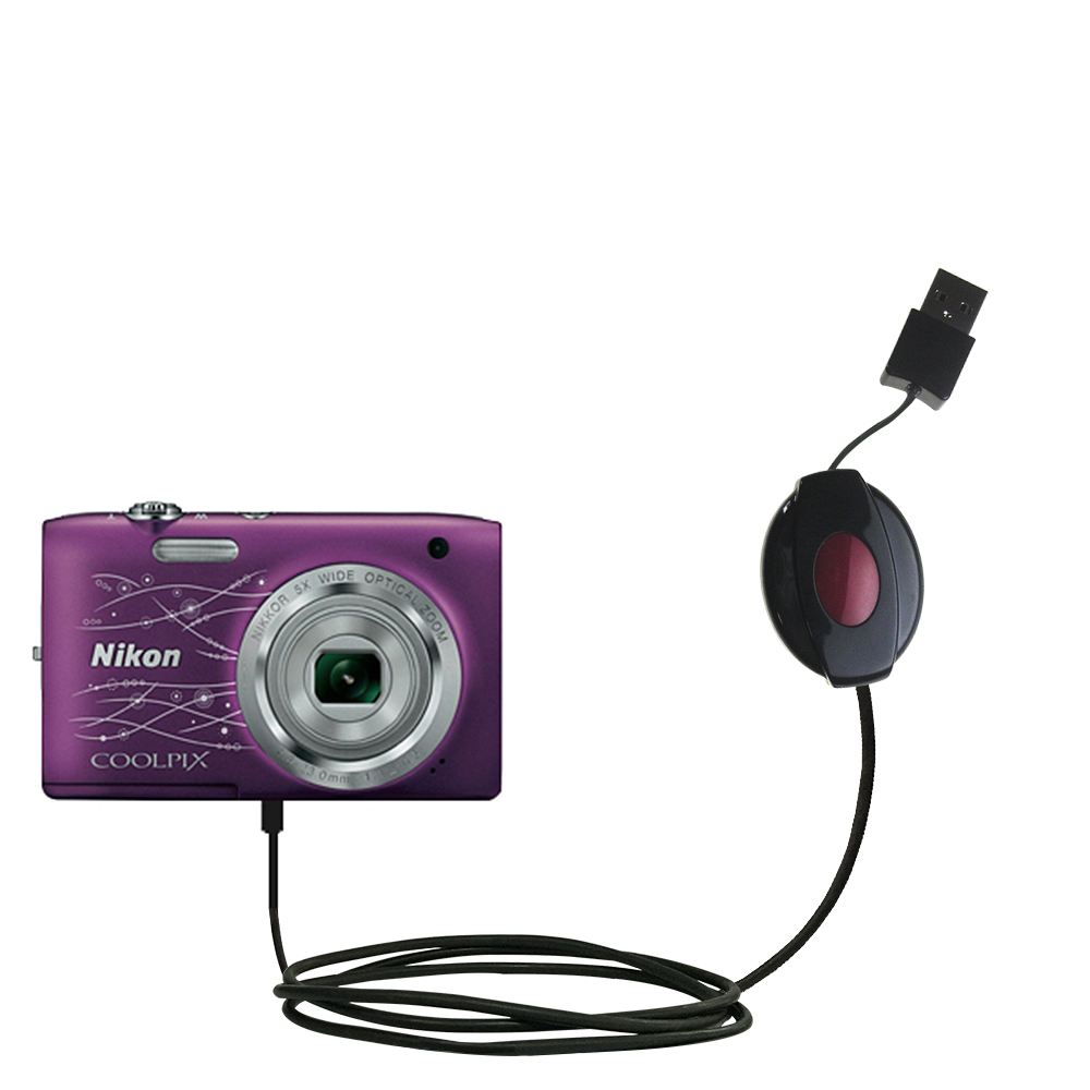 Retractable USB Power Port Ready charger cable designed for the Nikon Coolpix S2800 and uses TipExchange