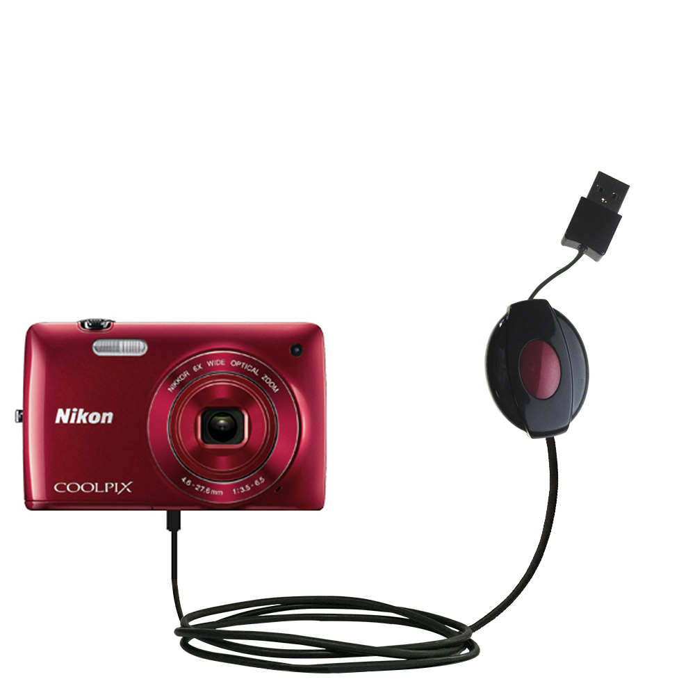 Retractable USB Power Port Ready charger cable designed for the Nikon Coolpix S3400 and uses TipExchange
