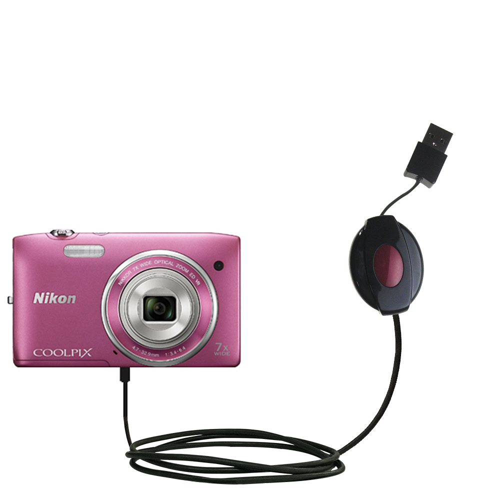 Retractable USB Power Port Ready charger cable designed for the Nikon Coolpix S3500 and uses TipExchange