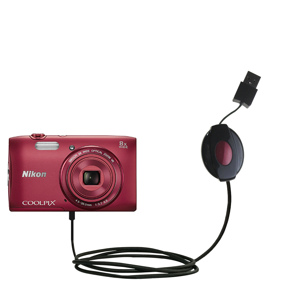 Retractable USB Power Port Ready charger cable designed for the Nikon Coolpix S3600 and uses TipExchange