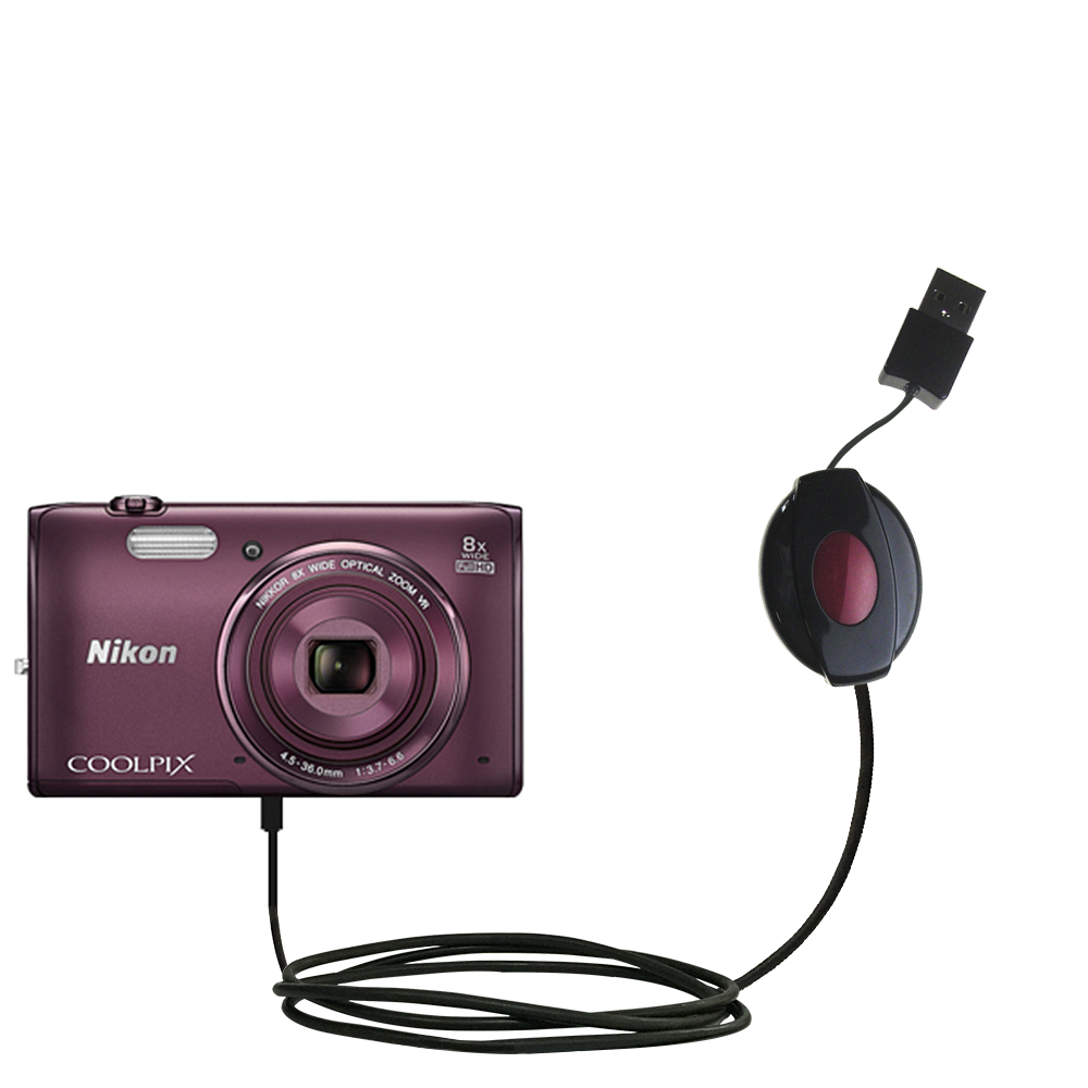 Retractable USB Power Port Ready charger cable designed for the Nikon Coolpix S5300 and uses TipExchange