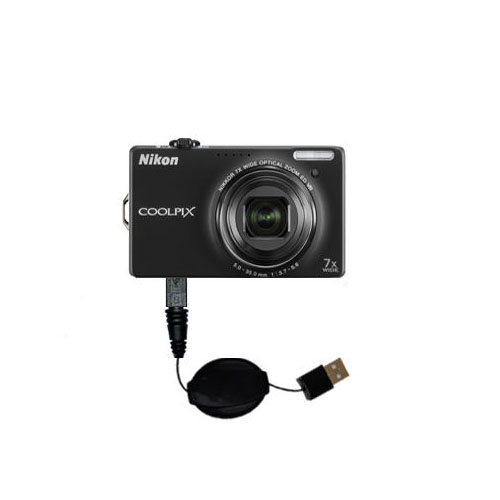 Retractable USB Power Port Ready charger cable designed for the Nikon Coolpix S6000 and uses TipExchange