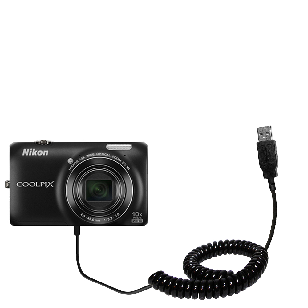 Coiled USB Cable compatible with the Nikon Coolpix S6200 / S6300