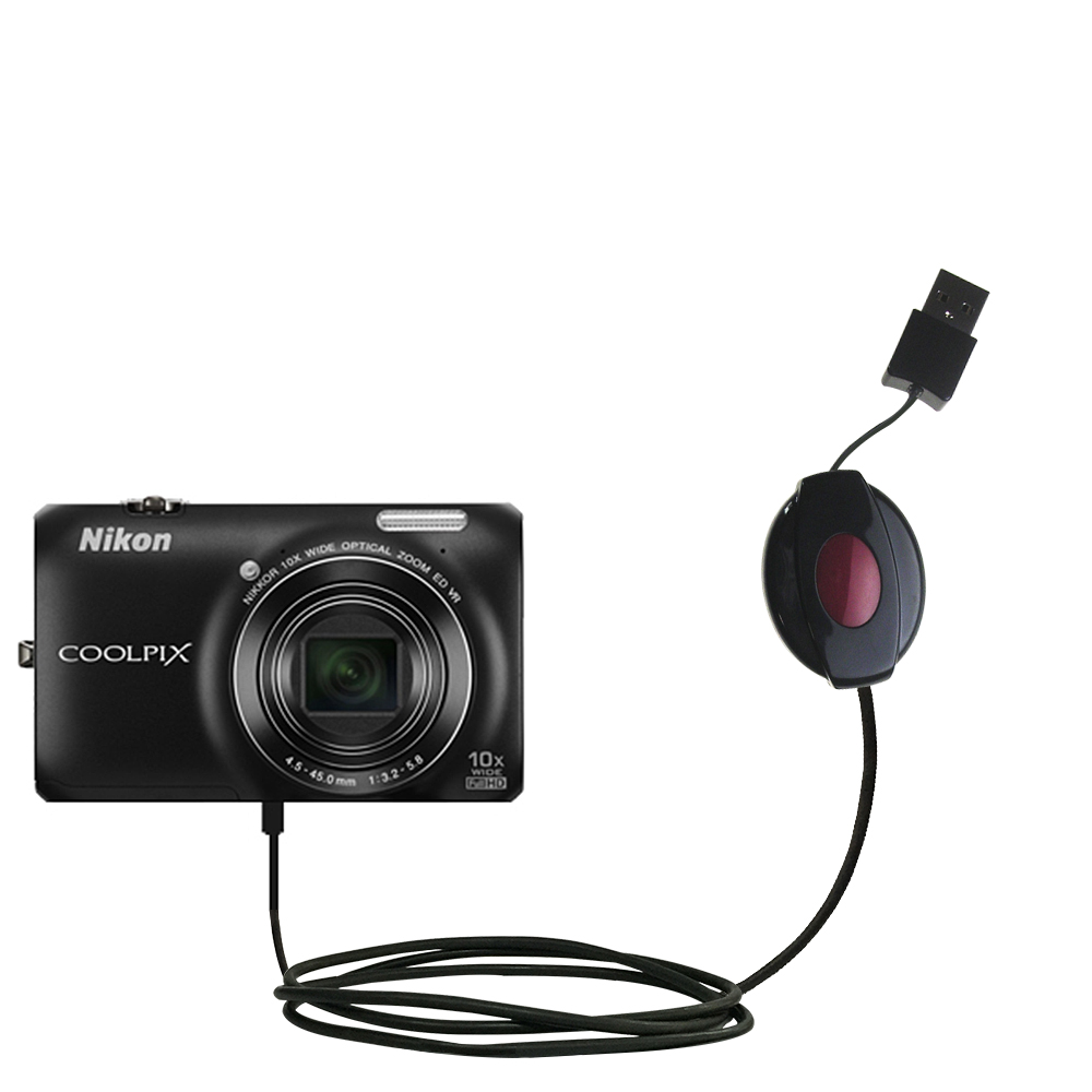 Retractable USB Power Port Ready charger cable designed for the Nikon Coolpix S6200 / S6300 and uses TipExchange